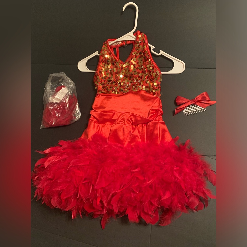 Girls Red Dress Dance Costume with extras.  Weissman size 1C-7/8